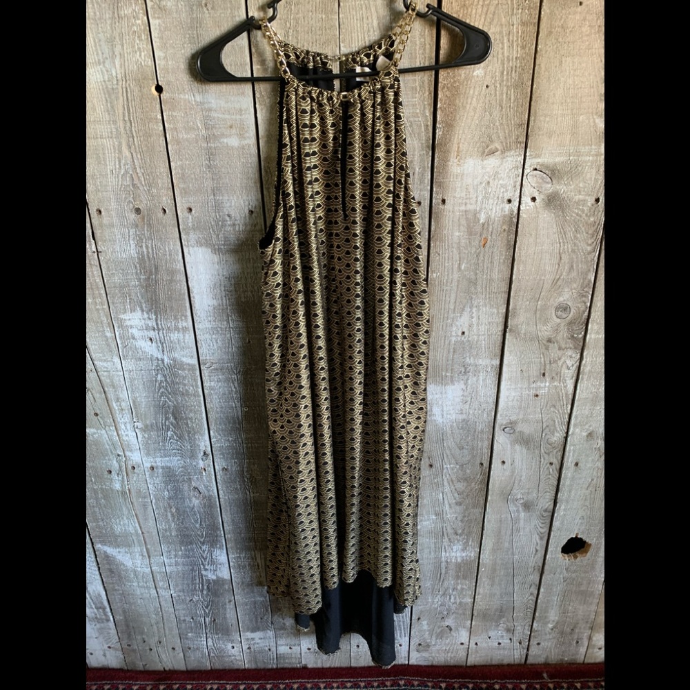 NWT: MICHAEL KORS GOLD AND BLACK HALTER TOP WITH GOLD ACCENTED JEWELRY COLAR!!